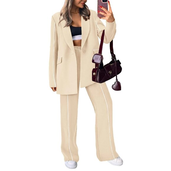 Oversized Blazer & Wide Leg Pants Suit Set Premium Fabric Business Casual